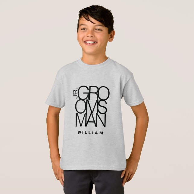 T-shirt Junior Jr Groomsman en typographie noire, mariage (Devant entier)
