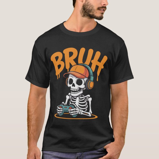 T-shirt Jupe Halloween Skeleton Bruh - Vide Drôle (Devant)