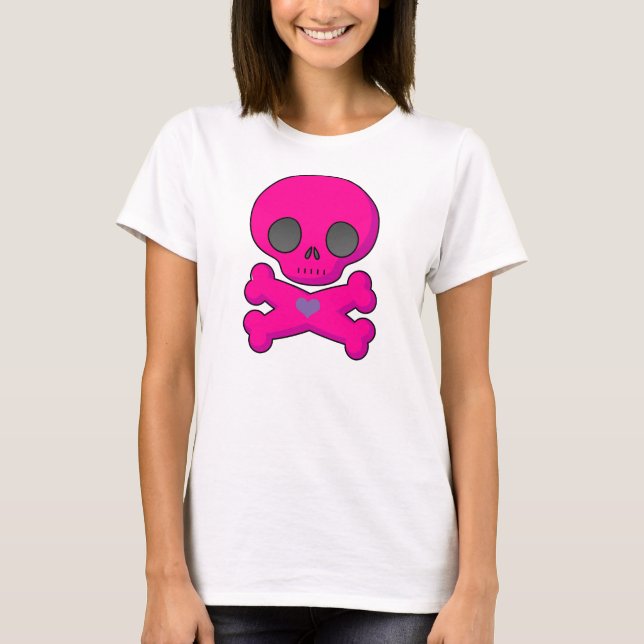 T-shirt Jupe mignonne rose crâne et os croisés (Devant)