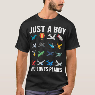 T-shirt Just A Boy Who Loves Planes Funny Airplane Lover B