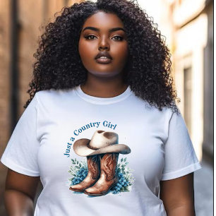 T-shirt Just a Country Girl - Bottes et Casquette de Cowbo