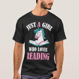 T-shirt Just a Girl Who Love Lecture Unicorn et livre Re