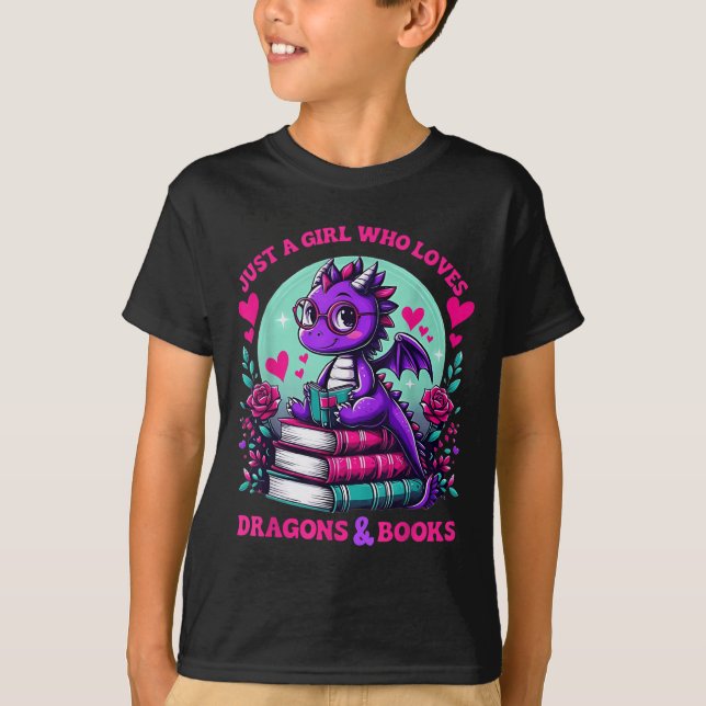 T-shirt Just A Girl Who Loves Dragons And Books Dragon Rea (Devant)