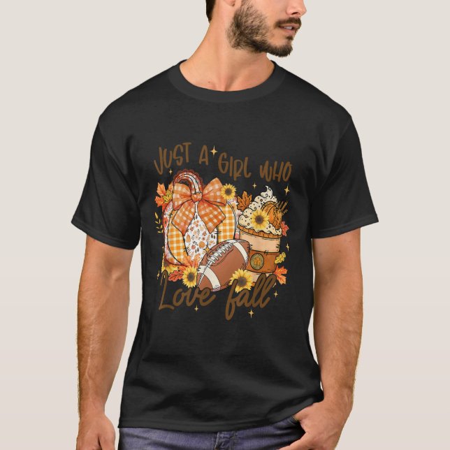 T-shirt Just A Girl Who Loves Fall Pumpkin Football Cozy A (Devant)