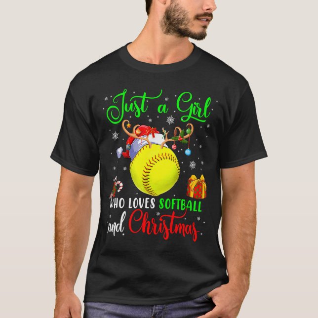 T-shirt Just A Girl Who Loves Softball And Christmas Santa (Devant)