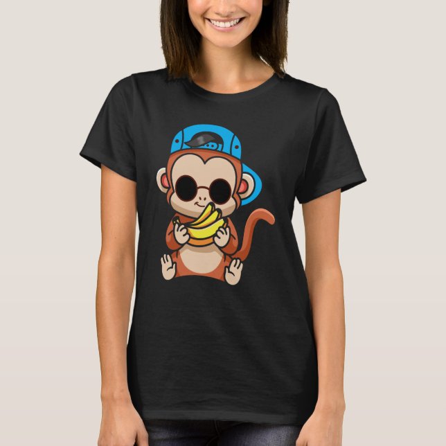 T-shirt Just Freaking Love Monkeys And Bananas Sunglasses  (Devant)