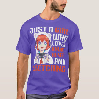 T-shirt Just Girl Aime Anime Ramen Et Sketching Funny Cu