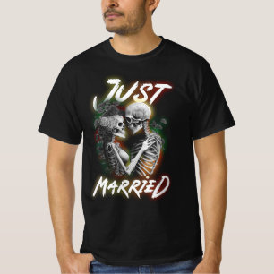 T-shirt Just Married Halloween Skeleton Bride And Groom We