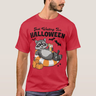 T-shirt Just Waiting For Halloween Cute Lazy Raccoon Hallo