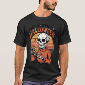 T-shirt Just Waiting For Halloween Skeleton Ice Coffee Lan
