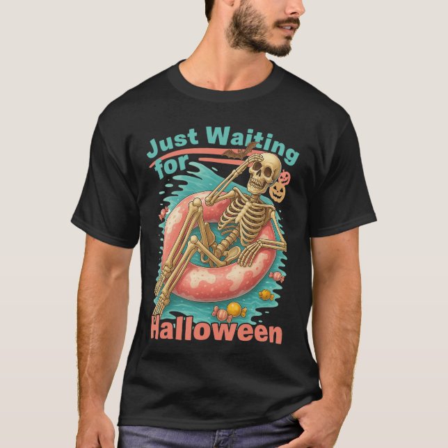 T-shirt Just Waiting For Halloween Skeleton Pool Funny Spo (Devant)