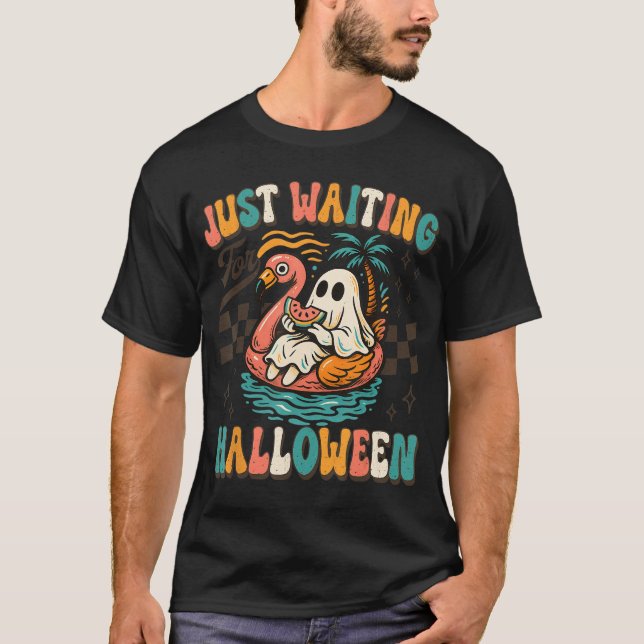 T-shirt Just Waiting For Halloween Skeleton Spooky Summer (Devant)