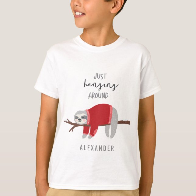 T-shirt Juste accrochant autour du rouge de paresse (Devant)