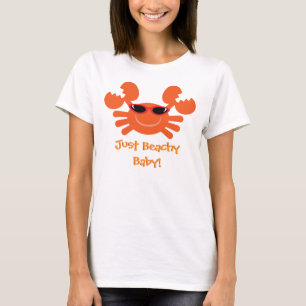 T-shirt Juste bébé pour la plage ! Crabe orange avec des