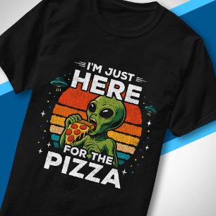 T-shirt Juste ici pour la Pizza Rétro Espace Drôle Alien