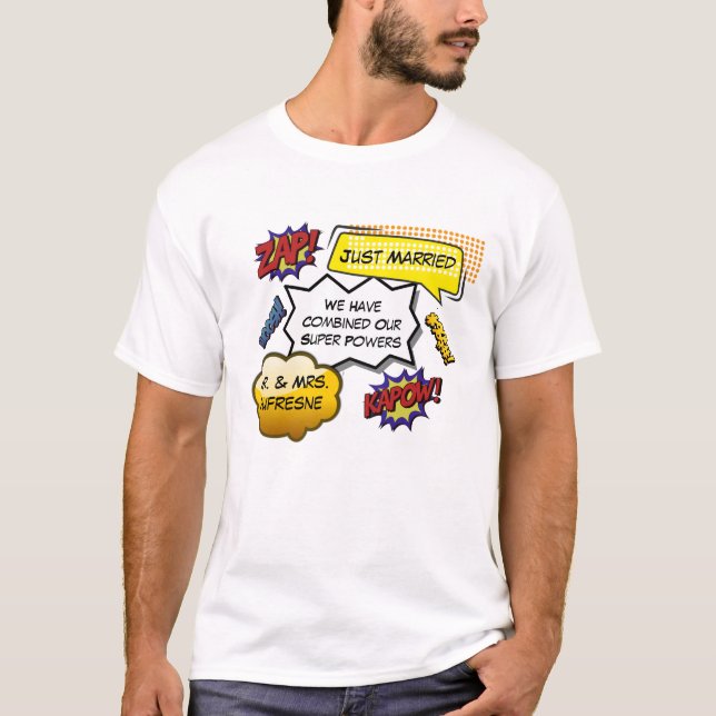 T-shirt Juste Marié Superhero Parodie (Devant)