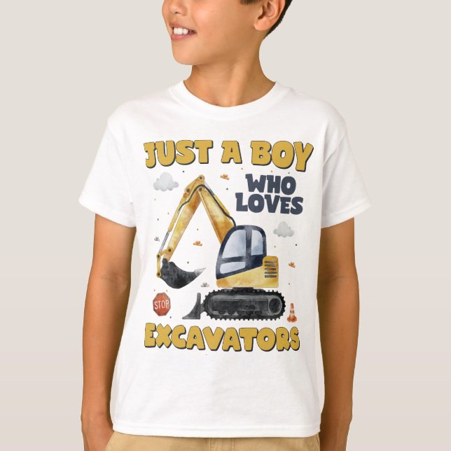 T-shirt Juste Un Garçon Qui Aime Les Excavateurs Construct (Devant)