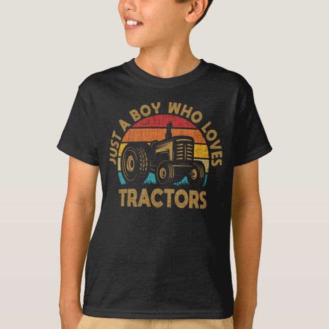 T-shirt Juste un garçon qui aime Tracteurs Funny Boys Kids (Devant)