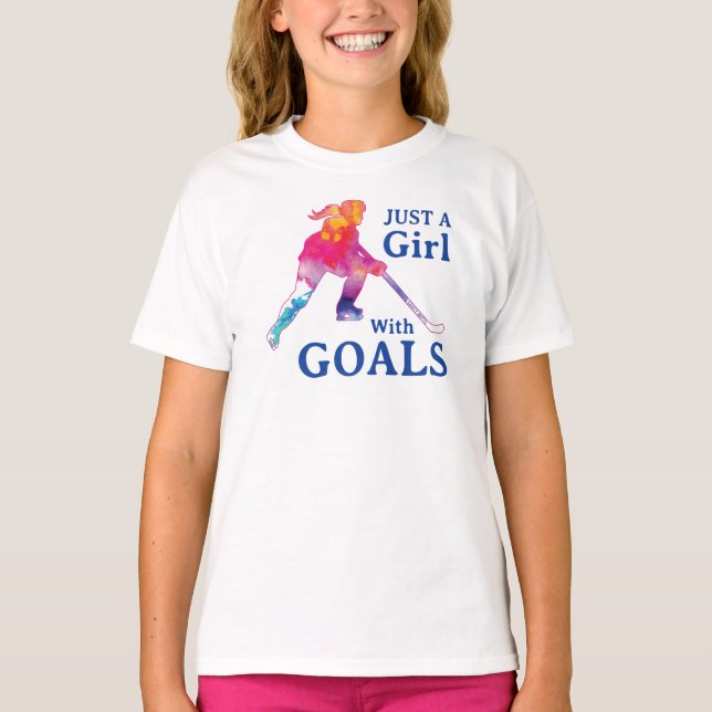 T-shirt Juste une fille avec des objectifs Hockey Aquarell (Devant)