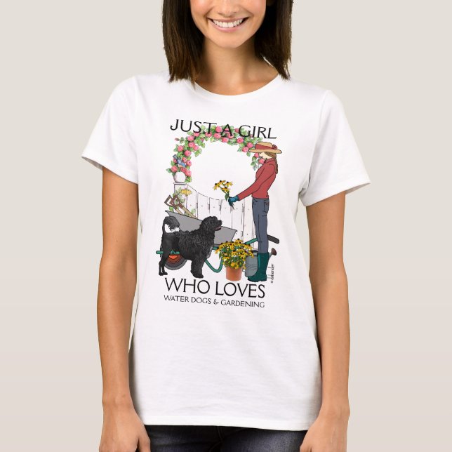 T-shirt Juste une fille - Lion noir Chien d'eau portugais (Devant)