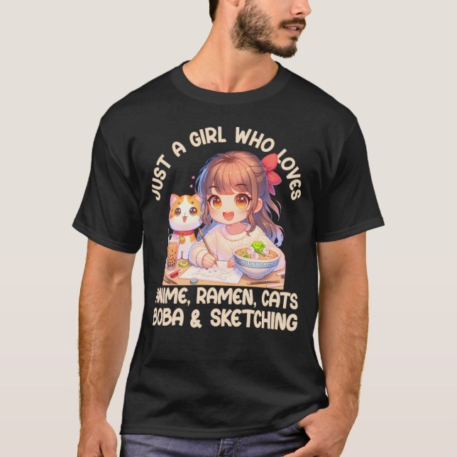 T-shirt Juste Une Fille Qui Aime Anime Ramen Chats Boba Et (Devant)