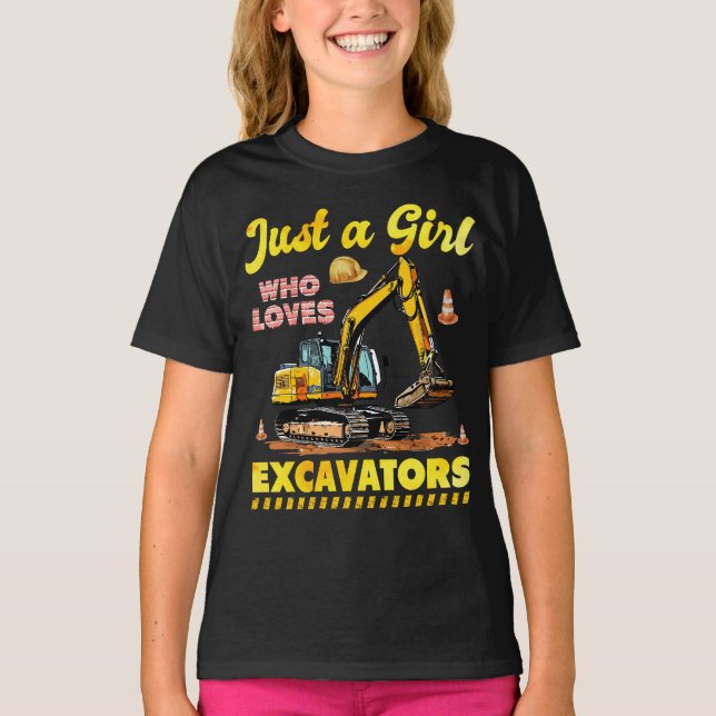 T-shirt Juste une fille qui aime Excavateurs Rétro Excavat (Devant)