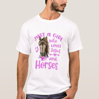T-shirt Juste une fille qui aime Jésus et Cheval Fille de 