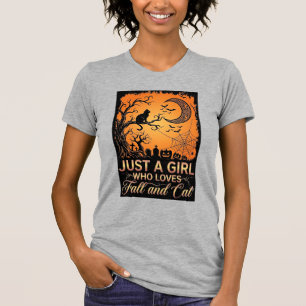 T-shirt Juste une fille qui aime la chatte d'automne Hallo