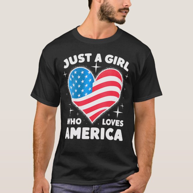 T-shirt Juste Une Fille Qui Aime L'Amérique 4 juillet Drap (Devant)