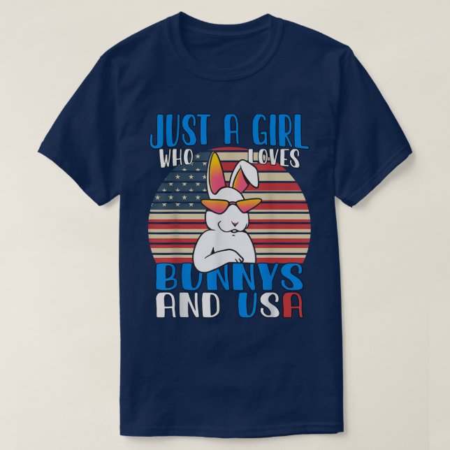 T-shirt Juste une fille qui aime Lapin lapins et les USA  (Design devant)
