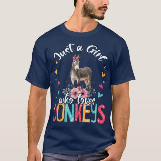 T-shirt Juste Une Fille Qui Aime Les Ânes Fleurs Florales 