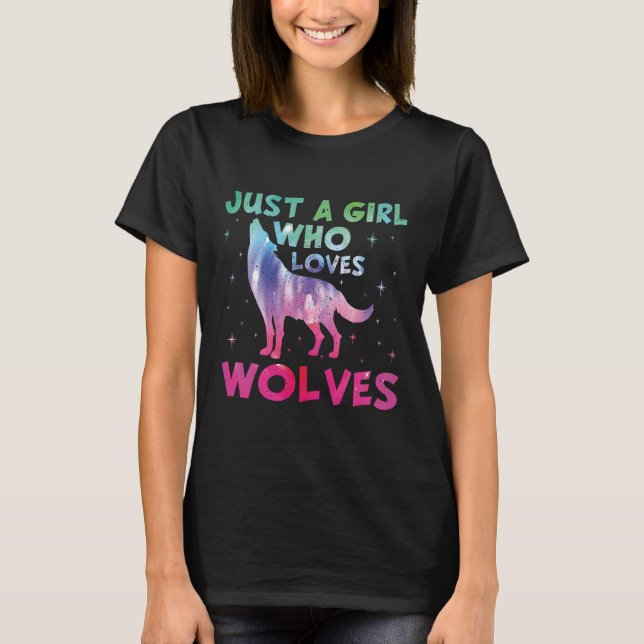 T-shirt Juste une fille qui aime les loups aquarelle (Devant)