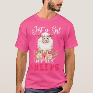 T-shirt Juste Une Fille Qui Aime Les Moutons Fleurs Floral