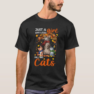 T-shirt Juste Une Fille Qui Aime Tomber Et Chats Thanksgiv