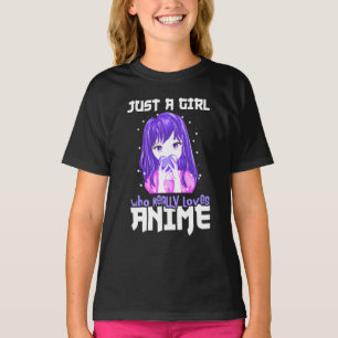 T-shirt Juste une fille qui aime vraiment l'Anime en viole