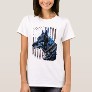 T-shirt K9 Berger Allemand Police Chien Mince Ligne Bleue 