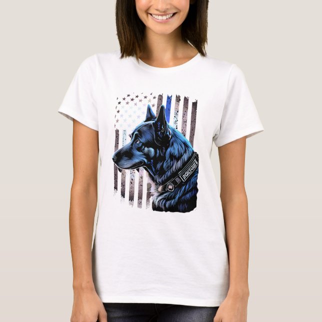 T-shirt K9 Berger Allemand Police Chien Mince Ligne Bleue  (Devant)