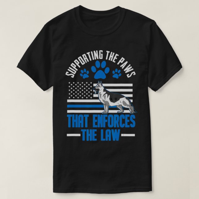 T-shirt K9 Ligne Bleue Mince Allemand Berger Police Chien  (Design devant)