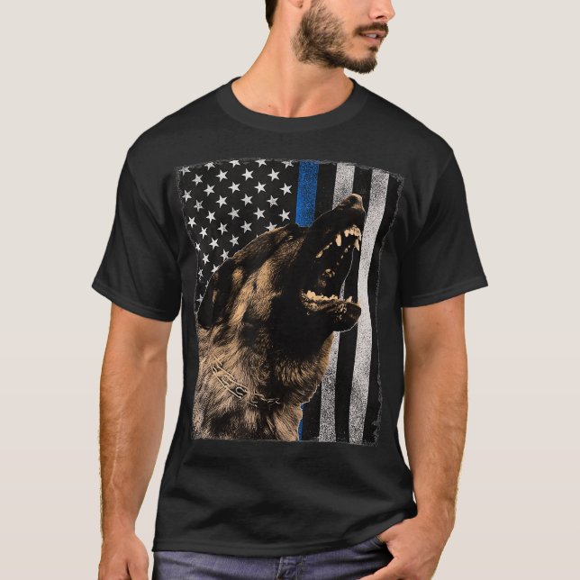 T-shirt K9 Police Chien Handler Ligne Bleue Berger Alleman (Devant)