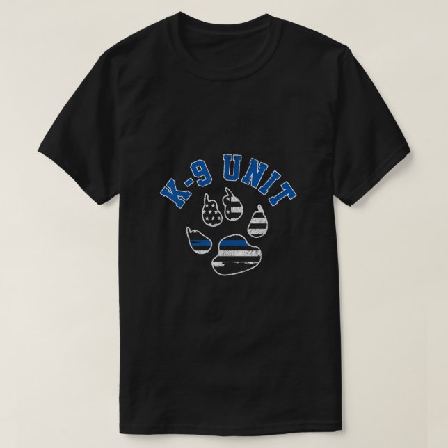 T-shirt K9 Unité Mince Ligne Bleue Chien Paw Drapeau Patri (Design devant)