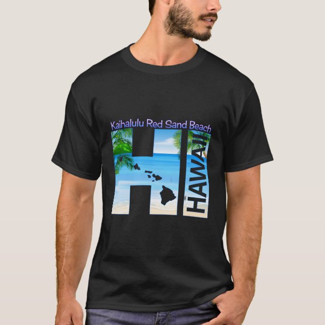 T-shirt Kaihalulu Red Sand Beach Hi Hawaii Aloha State Vac (Devant)