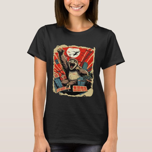 T-shirt Kaiju Sloth Monster Creature Attack Japan City (Devant)