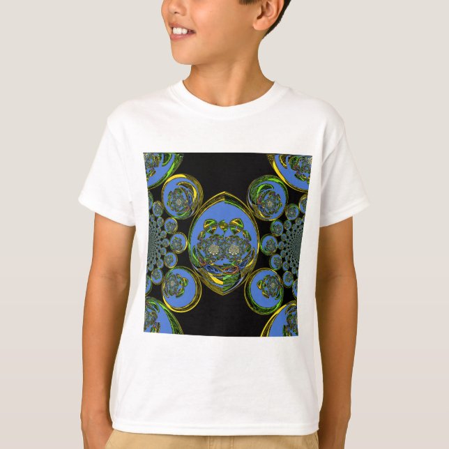 T-shirt Kaleidoscope bleu et jaune Imprimer (Devant)
