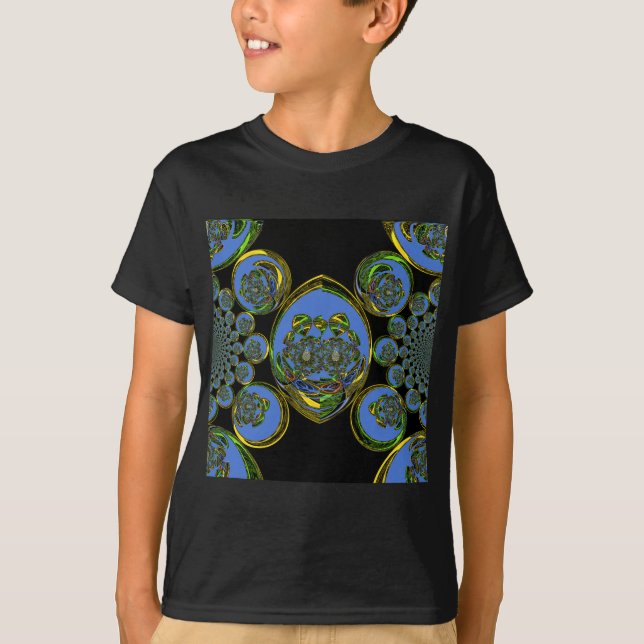 T-shirt Kaleidoscope bleu et jaune Imprimer (Devant)