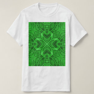 T-shirt Kaléidoscope vert vintage de fractale de trèfle