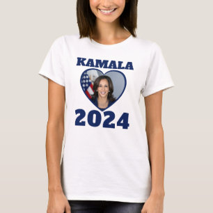 T-shirt KAMALA 2024 photo coeur bleu démocrate texte