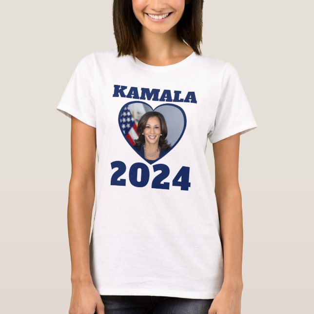 T-shirt KAMALA 2024 photo coeur bleu démocrate texte (Devant)