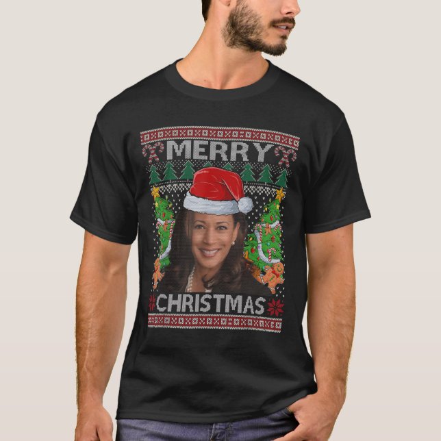T-shirt Kamala Harris Joyeux Noël hideux féminin de Noël (Devant)