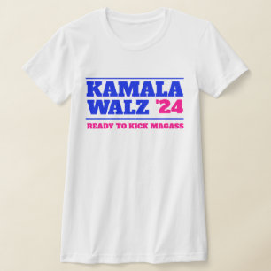 T-shirt Kamala Harris Walz 2024 rose et bleu
