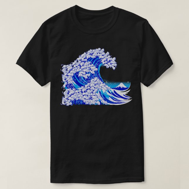 T-shirt Kanagawa Vague de chat blanc (Design devant)